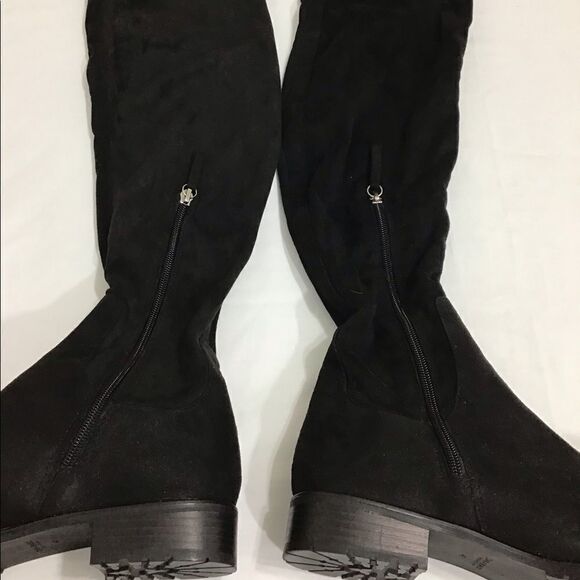 ZARA Black Faux Suede Fur Lined Low Heel Over The Knee Boot Size 40 - Picture 10 of 14